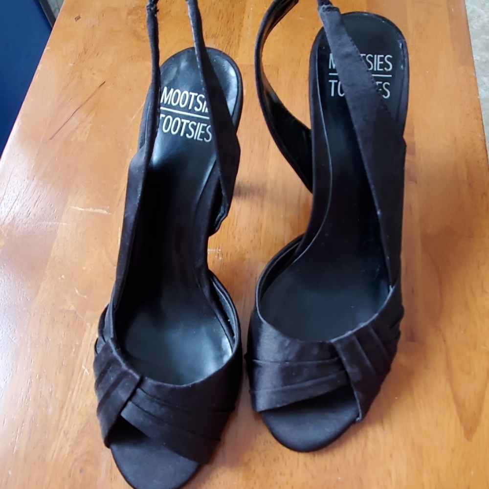 Black satin heels